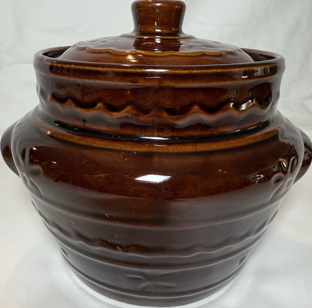 Marcrest Brown Stoneware Casserole Dish With Lid Handle Oven-Safe USA Round